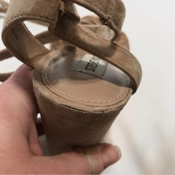 Steve Madden Clary Tan Suede Block Wrap Around Heels - Picture 9 of 9